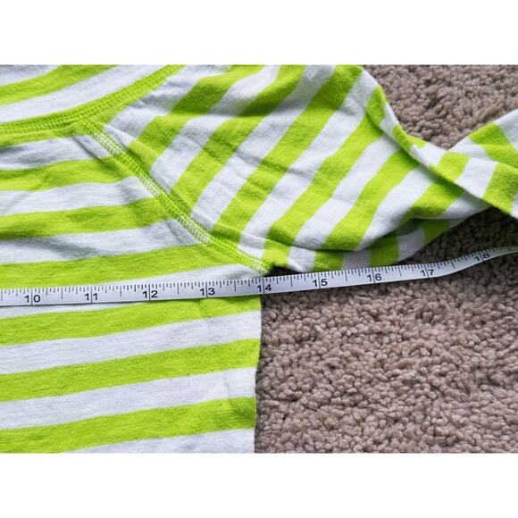 American Eagle Y2K Striped Off Shoulder Quarter Sleeve Tee Green White Small 90s - Picture 5 of 6